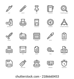 Stationery icon pack for your website, mobile, presentation, and logo design. Stationery icon outline design. Vector graphics illustration and editable stroke.