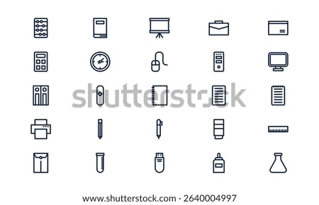 Stationery icon representing office supplies, writing tools, and school materials in outline style