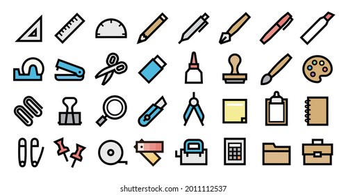 Stationery Icon Set (Bold outline Color version)