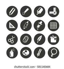 stationery icon set in circle buttons