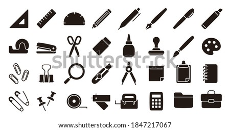 Stationery Icon Set (Flat Silhouette Version)