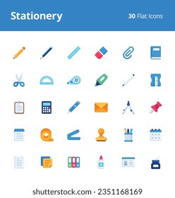 Stationery Icon Set with flat style. Pixel perfect icons based on 48 x 48 px grids.