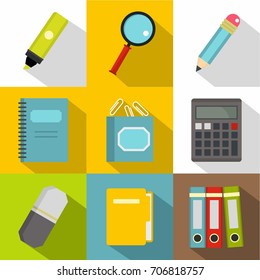 Stationery icon set. Flat style set of 9 stationery vector icons for web design