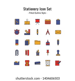 stationery icon set. stationery icons vector. filled outline icon style design