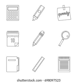 Stationery icon set. Outline style set of 9 stationery vector icons for web isolated on white background