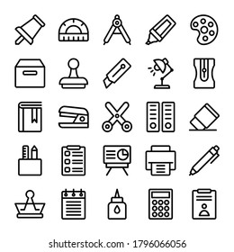 Stationery icon set. perfect for web, logo, game, application, and presentation template. icon set design line style.