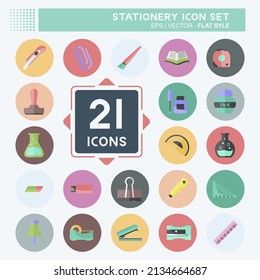 Stationery Icon Set in trendy flat style isolated on soft blue background