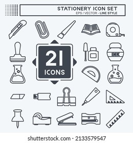 Stationery Icon Set in trendy line style isolated on soft blue background