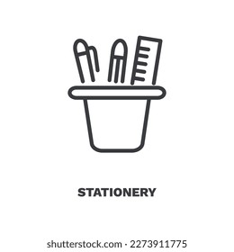 stationery icon. Thin line stationery icon from startup and strategy collection. Outline vector isolated on white background. Editable stationery symbol can be used web and mobile