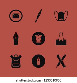 stationery icon. stationery vector icons set envelope, school book bag, ruler and pencil and fountain pen
