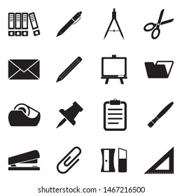 Stationery Icons. Black Flat Design. Vector Illustration.