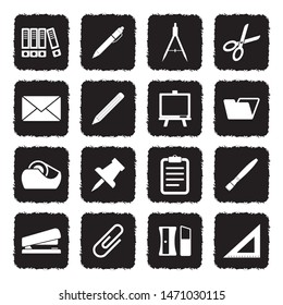 Stationery Icons. Grunge Black Flat Design. Vector Illustration.