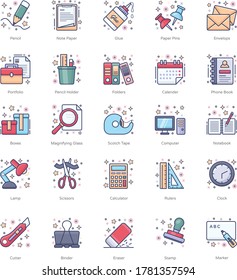 Stationery Icons In Modern Flat Style 