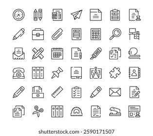 Stationery icons. Outline symbols collection. Premium vector line icons set