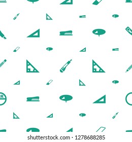 stationery icons pattern seamless white background. Included editable filled stapler, cutter, eraser, ruler, triangle, pin, pencil icons. stationery icons for web and mobile.