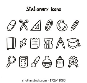 Stationery icons set in black and white