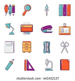 Stationery icons set. Cartoon illustration of 16 stationery vector icons for web