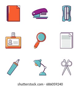 Stationery icons set. Flat set of 9 stationery vector icons for web isolated on white background