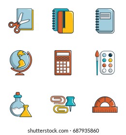 Stationery icons set. Flat set of 9 stationery vector icons for web isolated on white background