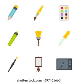 Stationery icons set. Flat set of 9 stationery vector icons for web isolated on white background