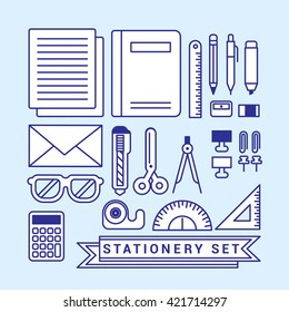 stationery and icons set for flat design. 