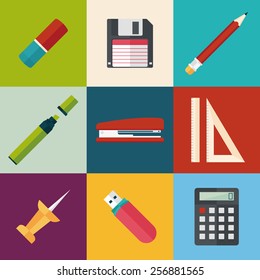 stationery icons set. flat style vector illustration