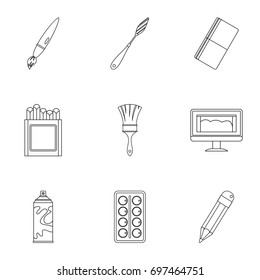 Stationery icons set. Outline set of 9 stationery vector icons for web isolated on white background