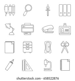 Stationery icons set. Outline illustration of 16 stationery vector icons for web