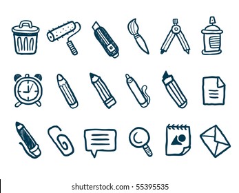 Stationery icons set. Vector illustration.