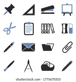 Stationery Icons. Two Tone Flat Design. Vector Illustration.