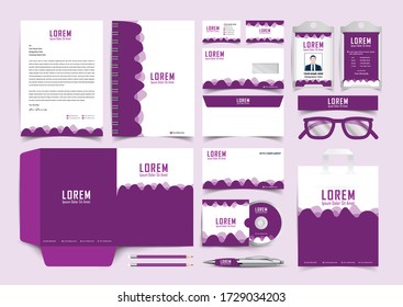 Stationery identity template set. Business stationery mock-up. Branding design. Letterhead, envelope, presentation folder, pencil, compliment slip, paper bag, notebook, id card and business card, 