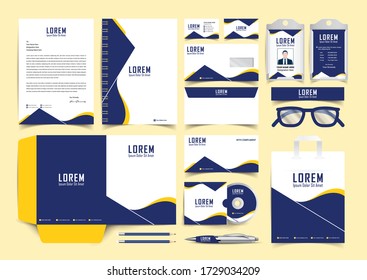 Stationery Identity Template Set. Business Stationery Mock-up. Branding Design. Letterhead, Envelope, Presentation Folder, Pencil, Compliment Slip, Paper Bag, Notebook, Id Card And Business Card, 