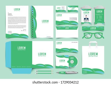 Stationery identity template set. Business stationery mock-up. Branding design. Letterhead, envelope, presentation folder, pencil, compliment slip, paper bag, notebook, id card and business card, 