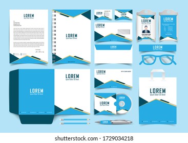 Stationery Identity Template Set. Business Stationery Mock-up. Branding Design. Letterhead, Envelope, Presentation Folder, Pencil, Compliment Slip, Paper Bag, Notebook, Id Card And Business Card, 