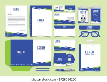 Stationery identity template set. Business stationery mock-up. Branding design. Letterhead, envelope, presentation folder, pencil, compliment slip, paper bag, notebook, id card and business card, 