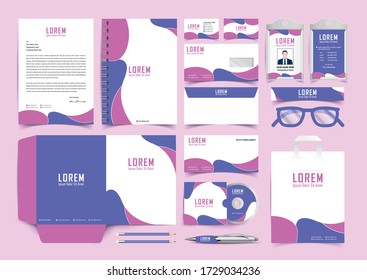 Stationery identity template set. Business stationery mock-up. Branding design. Letterhead, envelope, presentation folder, pencil, compliment slip, paper bag, notebook, id card and business card, 