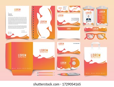 Stationery identity template set. Business stationery mock-up. Branding design. Letterhead, envelope, presentation folder, pencil, compliment slip, paper bag, notebook, id card and business card.