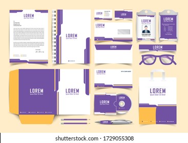 Stationery Identity Template Set. Business Stationery Mock-up. Branding Design. Letterhead, Envelope, Presentation Folder, Pencil, Compliment Slip, Paper Bag, Notebook, Id Card And Business Card