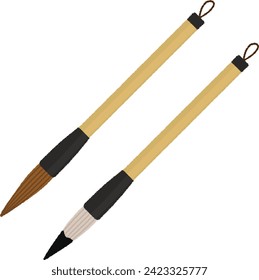 Stationery illustration. A brush is a tool with a tuft of hair attached to the tip of the shaft for writing and drawing. It is also used in makeup.