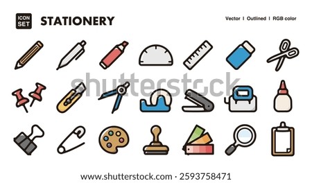 Stationery illustration icon set.Simple vector outlines, clipart for graphic design.