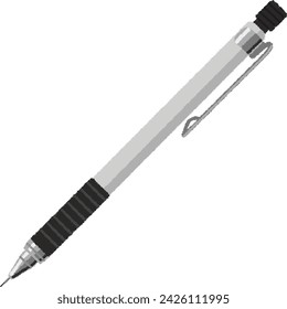 Stationery illustration. A mechanical pencil is a mechanical writing instrument that uses a thin graphite lead.