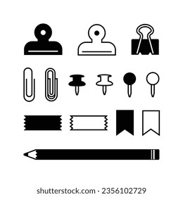 Stationery illustration set of simple clips and pins