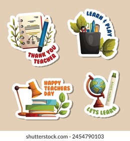 stationery illustration, teachers day sticker set