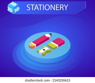 Stationery isometric design icon. Vector web illustration. 3d colorful concept