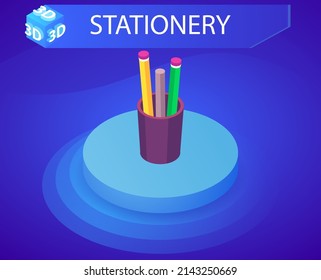 Stationery isometric design icon. Vector web illustration. 3d colorful concept