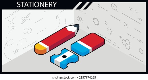 Stationery isometric design icon. Vector web illustration. 3d colorful concept