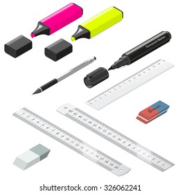 Stationery isometric icons set vector graphic illustration