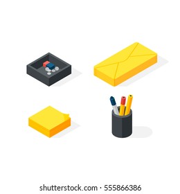 Stationery isometric icons vector illustration.