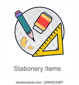 Stationery Items and stationery icon concept
