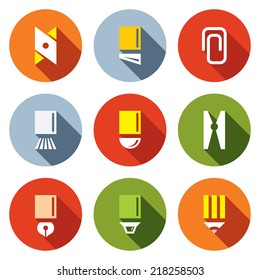 Stationery items icon set